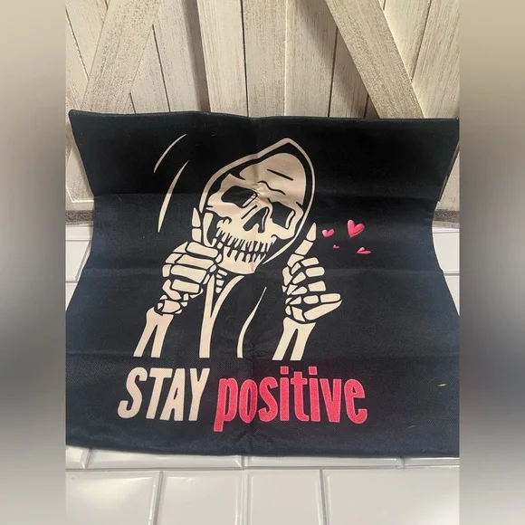 Black Graphic Pillow Cover with Skeleton Design - Picture 2 of 4